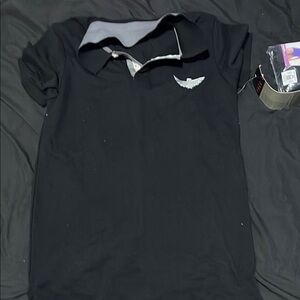 Black Polo Shirt with Winged Logo